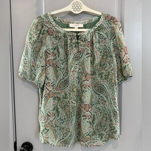 LOFT / NWOT Mint Green Paisley Short Sleeve Blouse